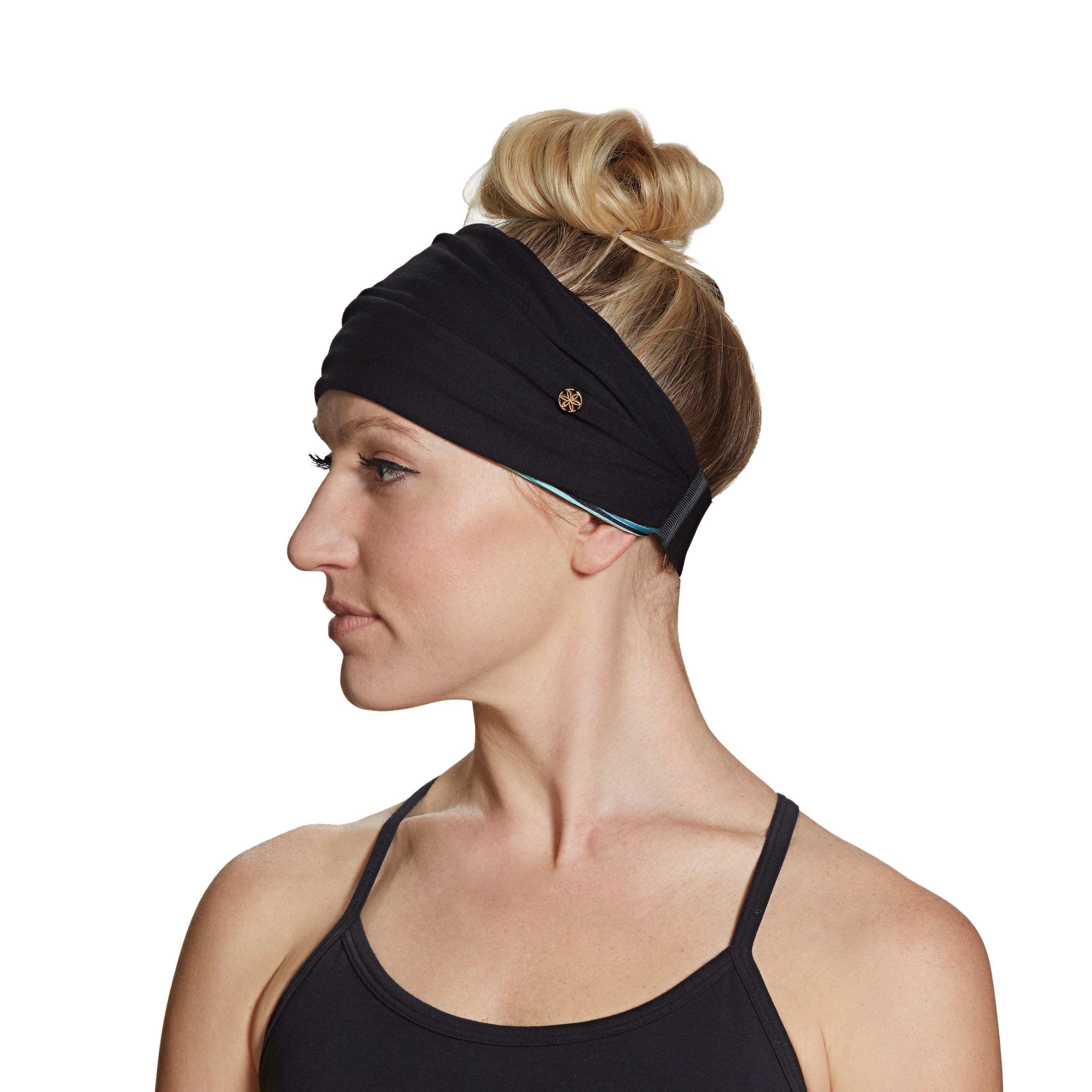 Gaiam Extra-Wide Headband black side on model side