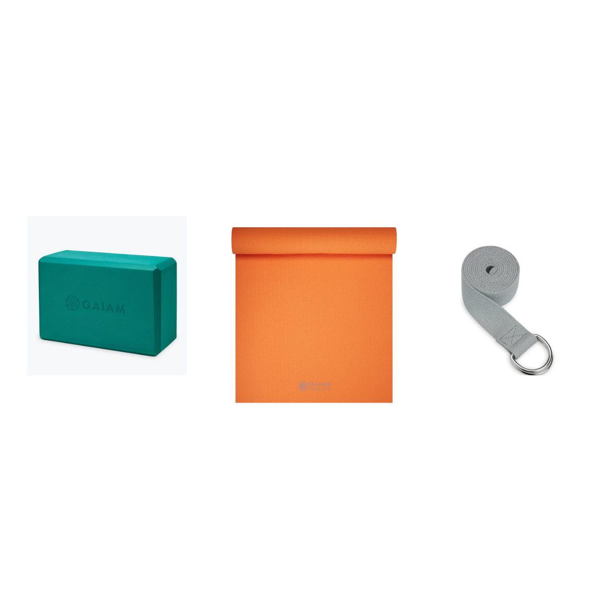 Yoga Bundle - Block (Lush Teal), Mat (Orange), Strap (Grey)